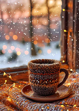 Cozy Winter Scene with Hot Drink