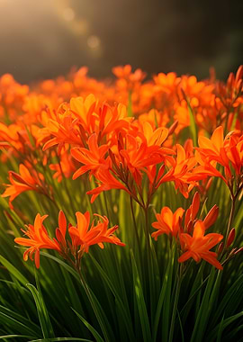 Field of Orange Flowers in Sunlight