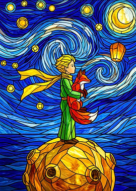 The Little Prince and Fox in Stained Glass