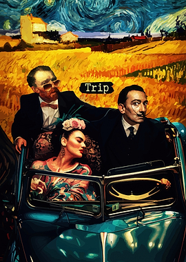 Surrealist Artists in a Vintage Car