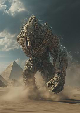 Egyptian Stone Golem and Pyramids