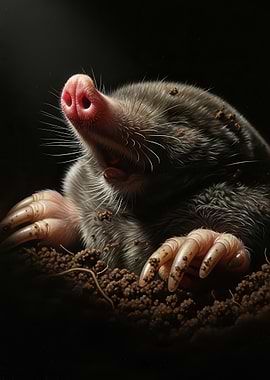 Mole emerging from dirt