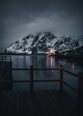 Snowy Mountain Landscape at Dusk