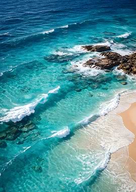 Turquoise Ocean Waves Crashing on Sandy Beach