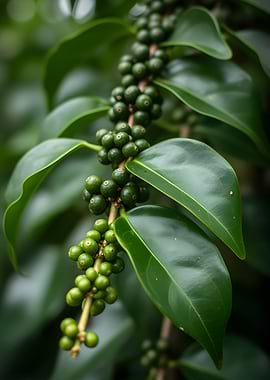 Green Coffee Beans on Branch