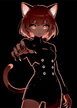 Anime Cat Girl in Dark Uniform