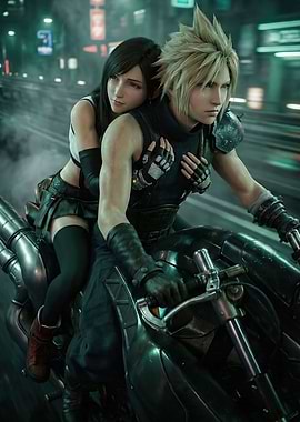 Cloud and Tifa on a Motorcycle