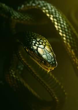 Close-up of a coiled snake's head