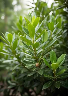 Green Leaves and Sapodilla Fruit