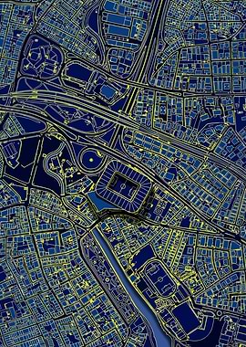 Stylized City Map with Stadium