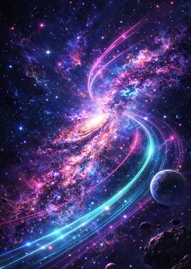 Cosmic Galaxy with Neon Trails