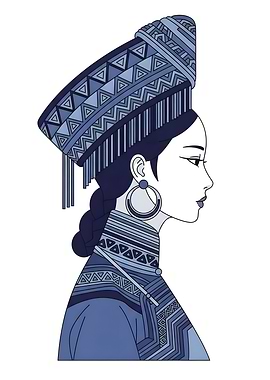 Woman in Traditional Blue Attire