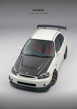 white Honda Civic Type R EK9 jdm poster
