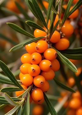 Sea Buckthorn Berries on a Branch