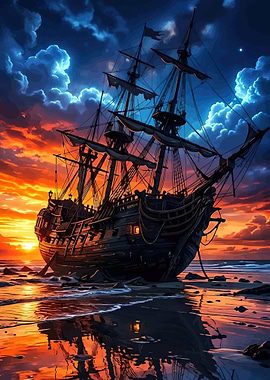 Pirate Ship at Sunset