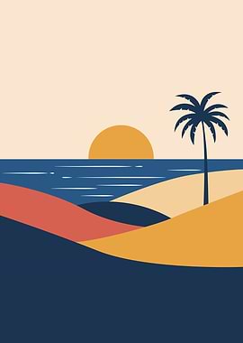 Minimalist Tropical Sunset Landscape