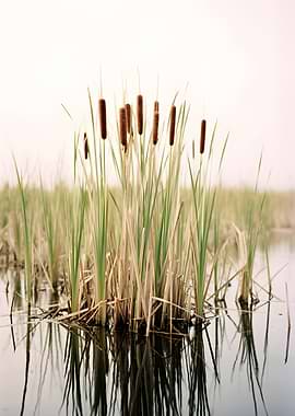 Cattails in calm water