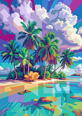 Vibrant Tropical Island Beach Scene