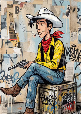 Cowboy Sitting with Gun and Cigarette