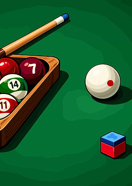 Billiard balls and cue stick