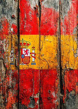 Rustic Spain Flag Wood Texture