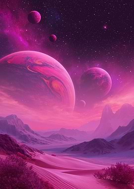 Alien Planet Landscape with Pink Hues