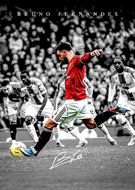 Bruno Fernandes Kicking a Soccer Ball