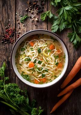 Chicken Noodle Soup with Carrots and Parsley