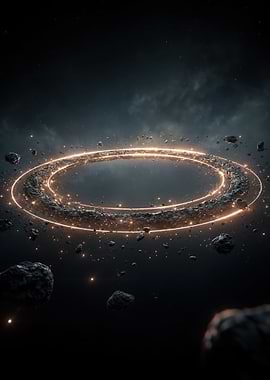 Glowing Ring of Asteroids in Space