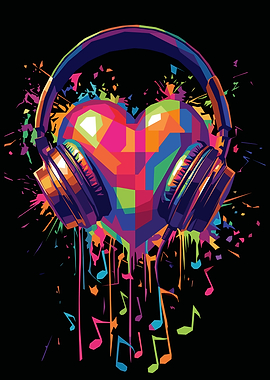 Heart Headphones Music Notes Pop Art