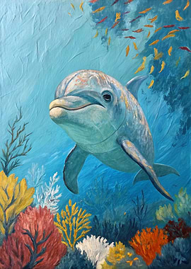 Dolphin swimming in coral reef