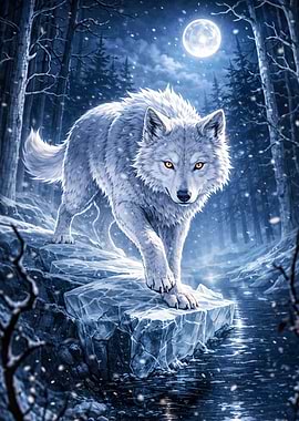 White wolf in snowy forest
