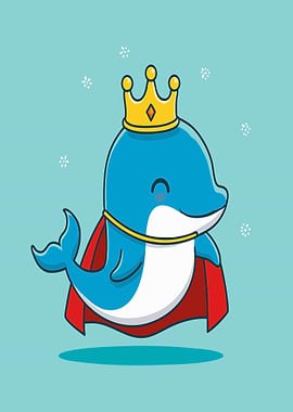 Cute Dolphin King with Crown and Cape