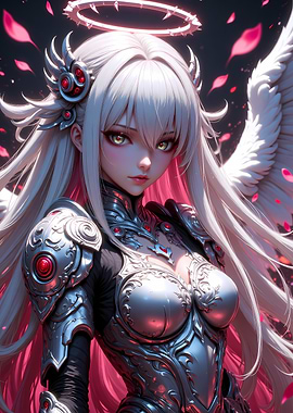 Anime Angel Warrior with Halo and Wings