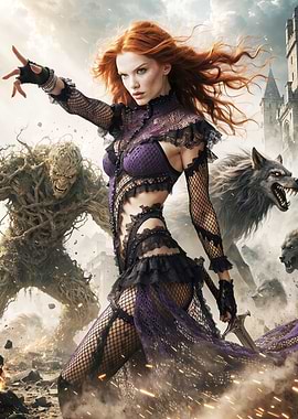 Fantasy Warrior Queen and Monsters