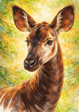 Okapi Portrait in Forest