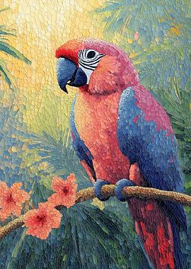 Mosaic Parrot with Flowers