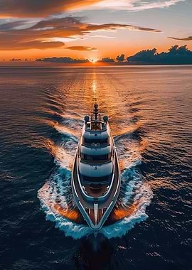 Luxury Yacht Sailing at Sunset