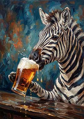 Zebra drinking beer