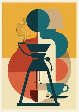 Abstract Coffee Maker and Cups