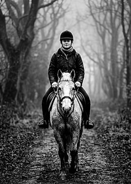 Girl Riding Horse in Forest