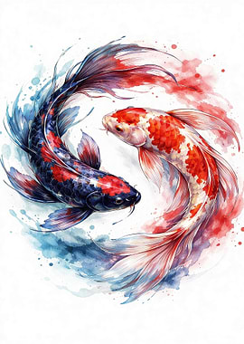 Yin Yang Koi Fish Watercolor