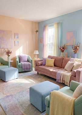 Pastel Living Room with Pink Sofa