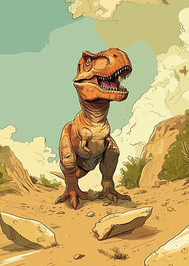 Orange Tyrannosaurus Rex in a Desert Landscape