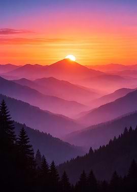 Sunrise Over Misty Mountains