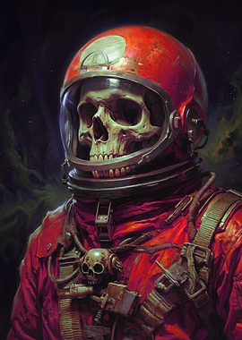 Skeleton Astronaut in Red Spacesuit