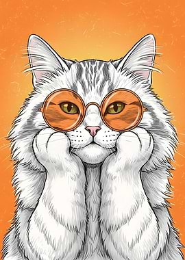 Cool Cat with Orange Sunglasses