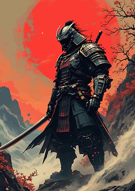 Samurai Warrior Under a Red Sun