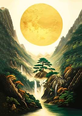 Majestic Mountain Landscape with Full Moon