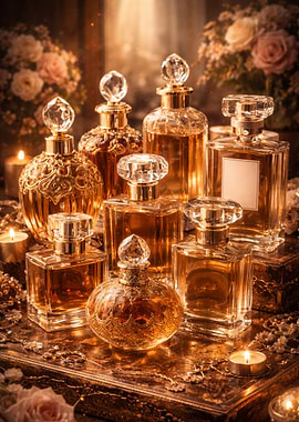 Luxurious Perfume Bottles and Flowers